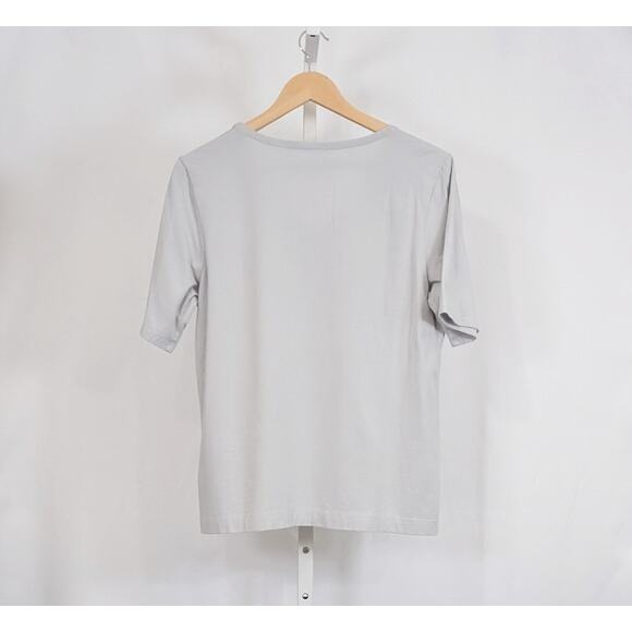 By Chico's Top Gray V-Neck Short Cotton Blend Sleeve Misses Size 2 L - Picture 3 of 5